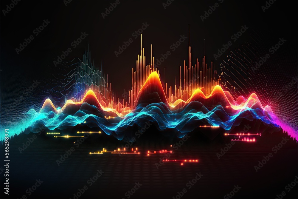 Aufkleber Abstract Sound waves. Frequency audio waveform, music wave HUD interface elements, voice graph signal cyberpunk, Generative ai