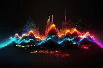 Abstract Sound waves. Frequency audio waveform, music wave HUD interface elements, voice graph signal cyberpunk, Generative ai