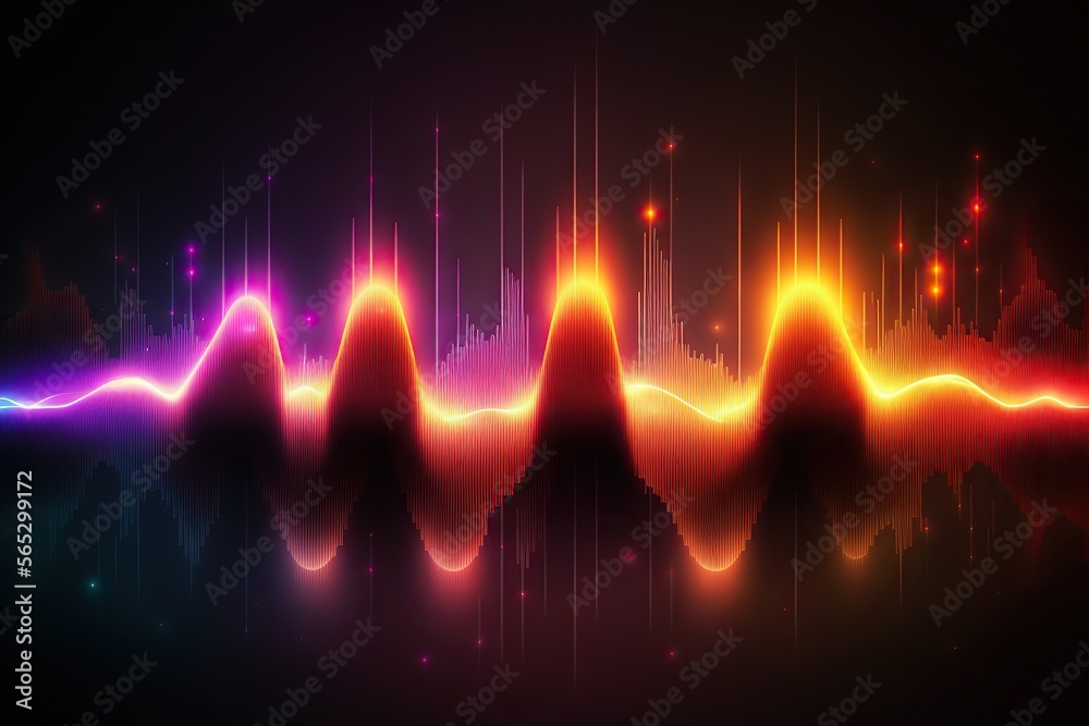Poster Abstract Sound waves. Frequency audio waveform, music wave HUD interface elements, voice graph signal cyberpunk, Generative ai