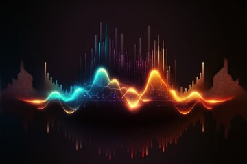 Abstract Sound waves. Frequency audio waveform, music wave HUD interface elements, voice graph signal cyberpunk, Generative ai - obrazy, fototapety, plakaty