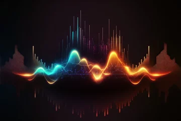 Poster Abstract Sound waves. Frequency audio waveform, music wave HUD interface elements, voice graph signal cyberpunk, Generative ai © dhiyaeddine