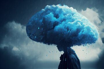Blue Monday concept with blue rainy cloud. Generative ai.