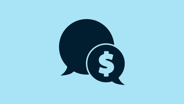 Blue Speech bubble with dollar icon isolated on blue background. Badge for price. Sale with dollar symbol. Promo tag discount. 4K Video motion graphic animation