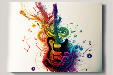 Creative music with colorful giutar. Music vibes concept for concerts and festivals