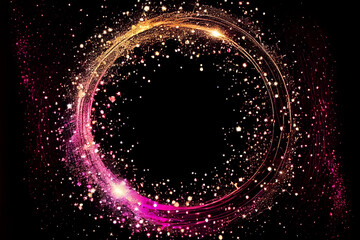beautiful abstract effect, circle frame sparkle pink light in black background