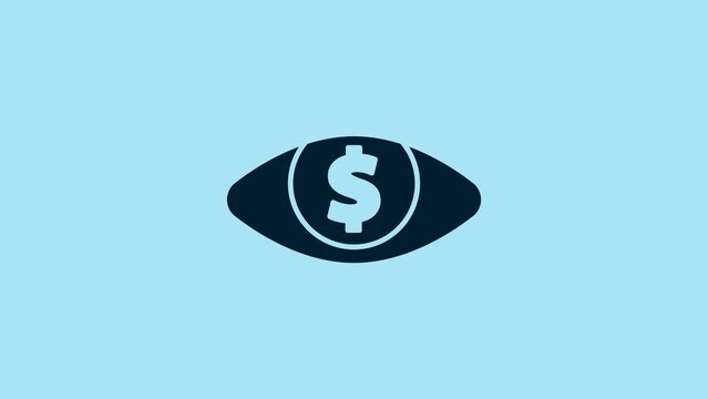 Blue Eye with dollar icon isolated on blue background. 4K Video motion graphic animation