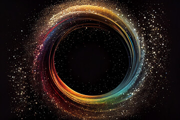 beautiful abstract effect, circle frame sparkle rainbow light in black background