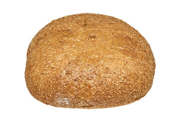 freshly baked round loaf of bread on a white background