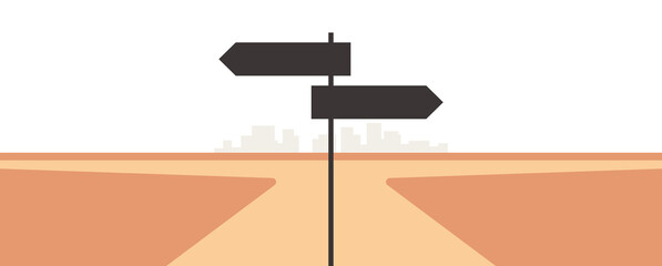 Choosing right direction at road sign and important choice career path opportunities flat vector illustration. - obrazy, fototapety, plakaty