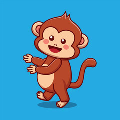 Cute monkey pose standing walk cartoon vector icon illustration. kawaii animal icon