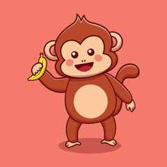 Cute monkey holding banana cartoon vector icon illustration. kawaii animal icon