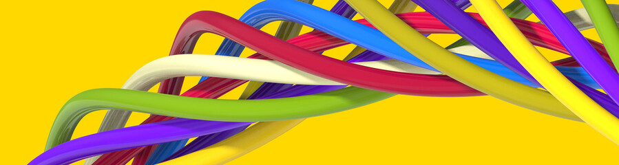 Abstract image. Elements of different colors form a spiral. Multicolored spiral. Horizontal image....