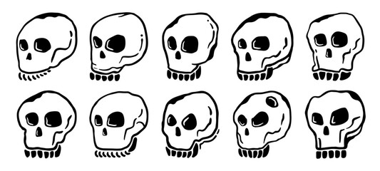 Skull head anatomy line art design vector bundle collection. Hand drawn character symbol. 