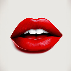 Sexy red female lips on a plain white background. Generative ai