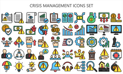 crisis management lineal multi color icons set. contain finance, business, document, warning, money and more. Vector EPS 10 ready convert to SVG. use for modern concept, UI or UX kit, web and app