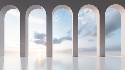 Architecture interior background empty arched pass 3d render