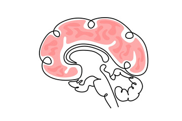 One single line drawing of human brain for memorizing medical clinic logo identity. Psychological office icon logotype concept. Dynamic continuous line draw design vector graphic illustration