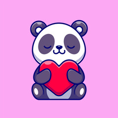 Cute Panda Holding Heart Cartoon Vector Icon Illustration. 
Animal Nature Icon Concept Isolated Premium Vector. Flat 
Cartoon Style