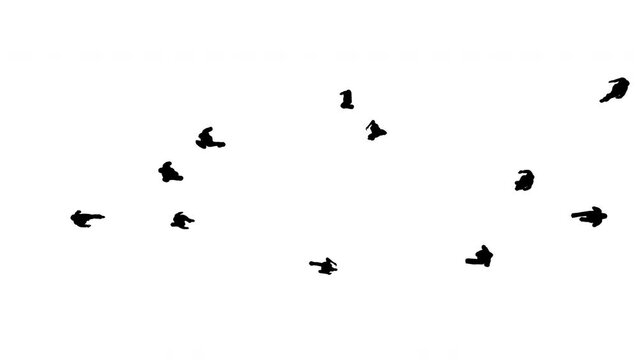 Silhouettes of people are walking on a white background