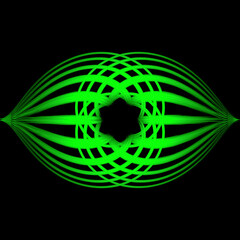 Naklejka premium Magic Circles, fantasy pattern, light painting in neon green with black background for background, logo or texture