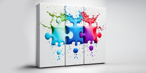 3 puzzle symbol colorful in white background 