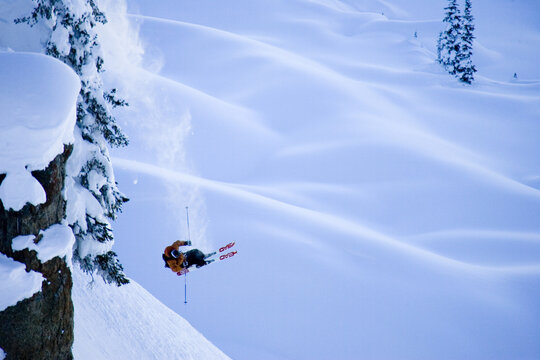Man skiing, jumping, Wyoming