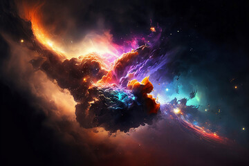 Obraz na płótnie Canvas Artistic painting vision of colorful cosmos full of stars and piercing light. Background with galaxy and nebula. Cloudy clouds. Backdrop for your desktop or wallpaper. Graphic design illustration. 