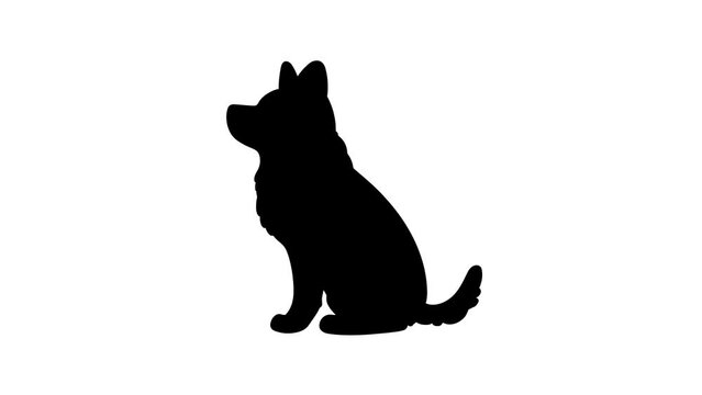 Animation of Husky dog sitting wagging his tail in silhouette 
