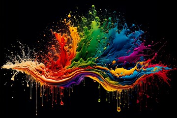 Exploding liquid paint in rainbow colors with splashes  generative ai illustration