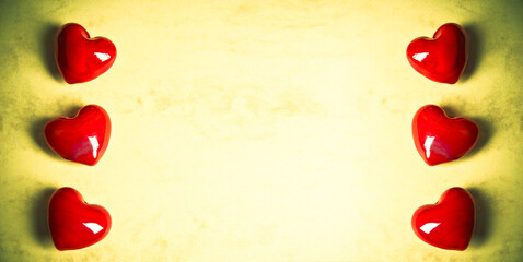 bright old paper with red hearts like romantic Valentine and love concept with copy space 