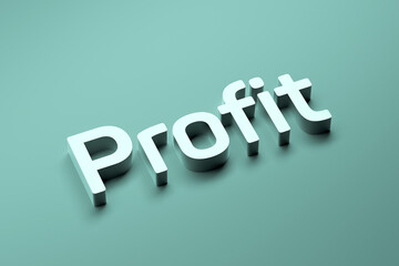 Word profit concept. Green word profit metallic. 3D render.