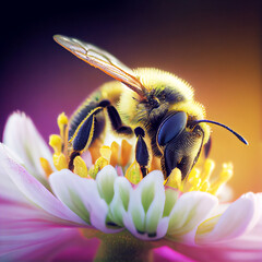 Bee on flower. Generative Ai Art.