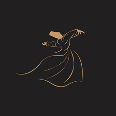 The tradition of whirling dervishes from Mevlana Celaleddin Rumi, who lived in the city of Konya during the Ottoman period, to the present day. Vector illustration.