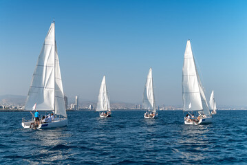 Fototapeta na wymiar Sailing yacht race. Yachting sport. Limassol, Cyprus