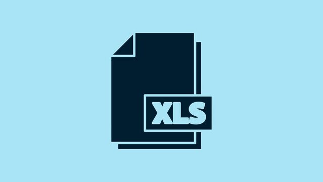 Blue XLS file document. Download xls button icon isolated on blue background. Excel file symbol. 4K Video motion graphic animation