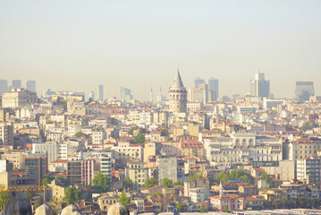 Fototapeta na wymiar Istanbul cityscape - view of the Galata tower and historical buildings near it