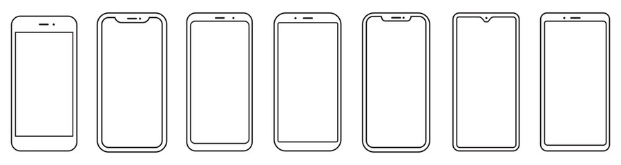 Smartphone outline set. Phone. mobile phone mockup front view. vector illustration