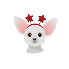 White chihuahua dog head with headband and stars