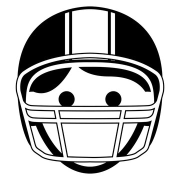 Icono avatar. Silueta aislada de cabeza de hombre	con casco de protección de jugador de fútbol americano
