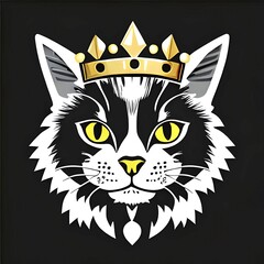 Cat wears the Crown - Illustration, Vector Logo