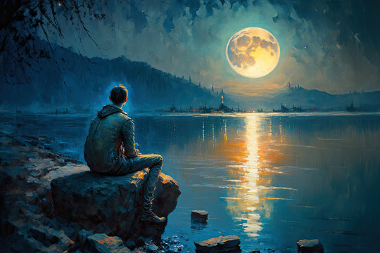 Moon River Painting Scene - Generative AI