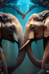 Zwei verliebte Elefanten. Verliebte Tiere zu Valentinstag - Generative Ai