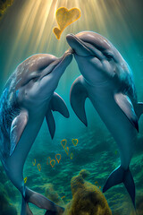 Zwei verliebte Delphine. Verliebte Tiere zu Valentinstag - Generative Ai