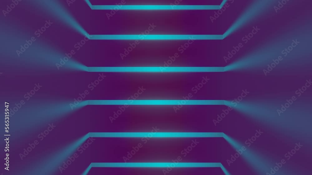 Poster Creative background with bright floating strips of neon light on a purple surface. Creative concept design. Digital seamless loop animation. 3d rendering. HD resolution