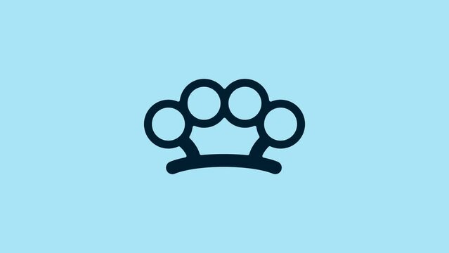 Blue Brass knuckles icon isolated on blue background. 4K Video motion graphic animation