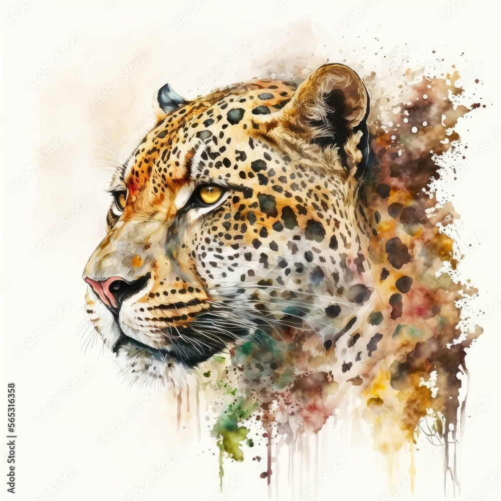 Wall mural Colorful watercolor painting of a jaguar ,made with Generative AI