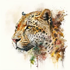 Foto op Plexiglas Colorful watercolor painting of a jaguar ,made with Generative AI © DNY3D