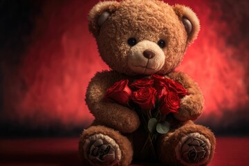 Teddy bear with roses for Valentine's Day ,made with Generative AI