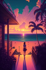 Paradise tropical island with beach at sunset ,made with Generative AI
