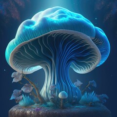 Blue glowing lit mushrooms ,made with Generative AI